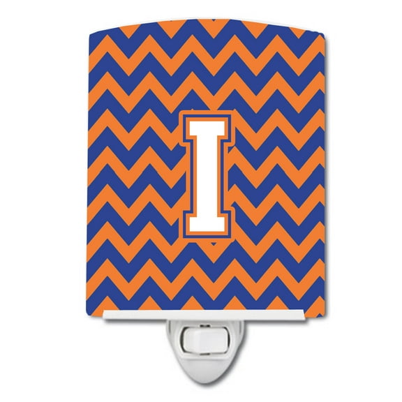 Letter I Chevron Blue and Orange #3 Ceramic Night Light