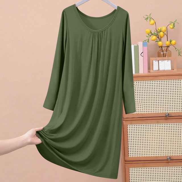 Sakmal Robe de Nuit Confortable Moo Moos pour Femmes Longue Grande Taille Verte Mumu Robe à Manches Longues Unie Robes de Nuit pour Femmes