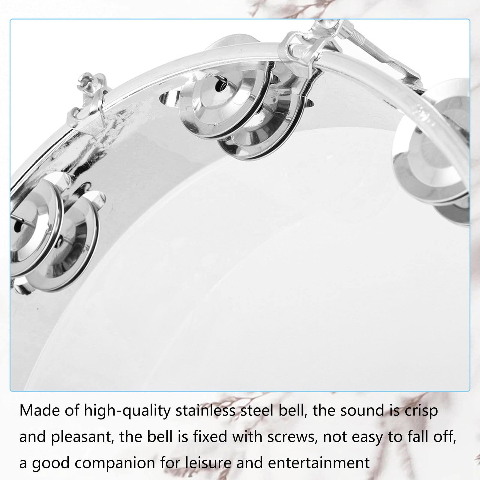 Metal Bells Hand Held Percussion Drum with Ergonomic Handle Grip 10Inch Double Row Tambourine Round Musical Tambourine
