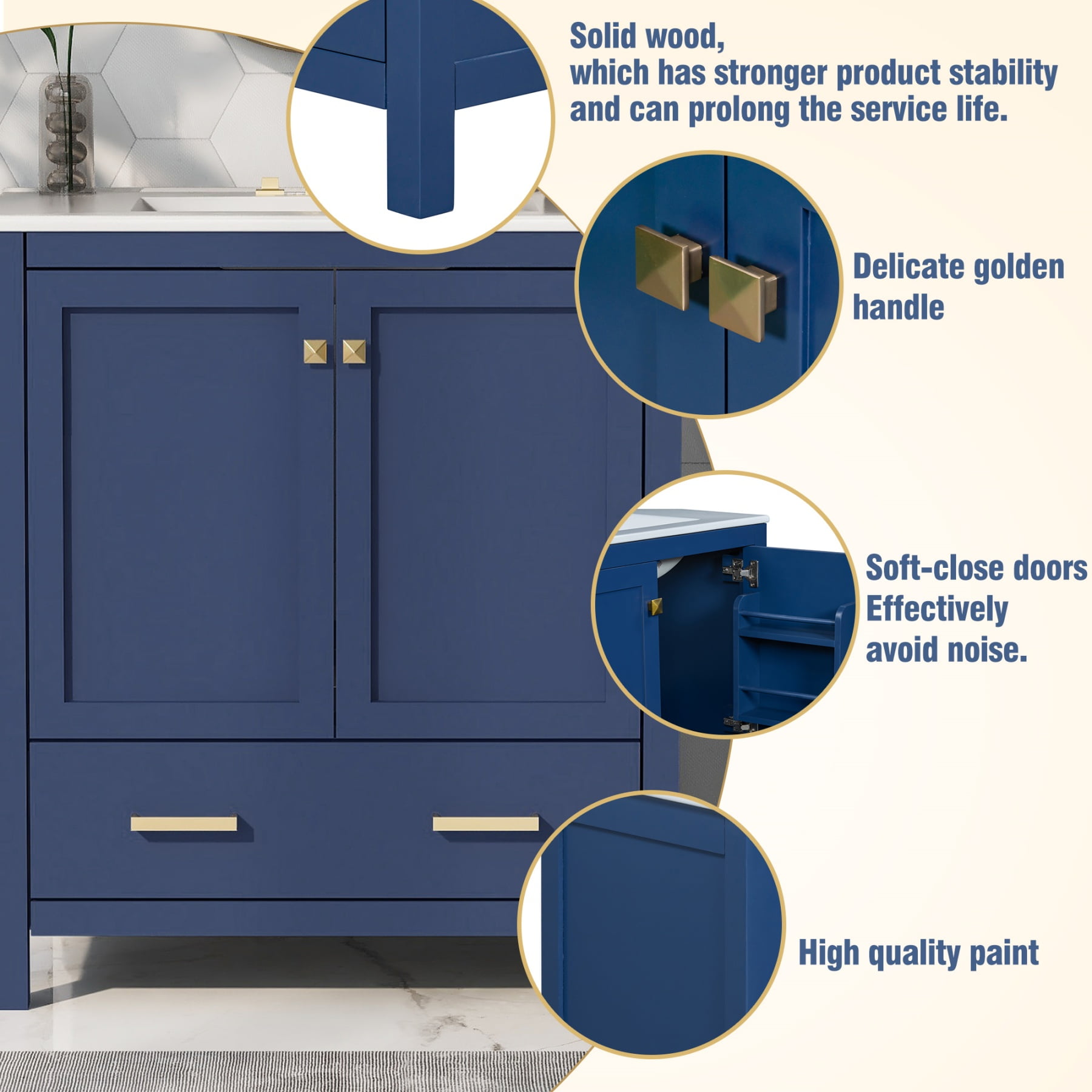 30" Bathroom Vanity with Single Sink,Combination Under Counter Sink,Bathroom Storage Cabinet with 2 Doors and a Drawer,Multifunctional Storage,Blue