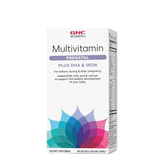 GNC Women's Prenatal Multivitamin with DHA & Iron, 90 Softgels, Supports Healthy