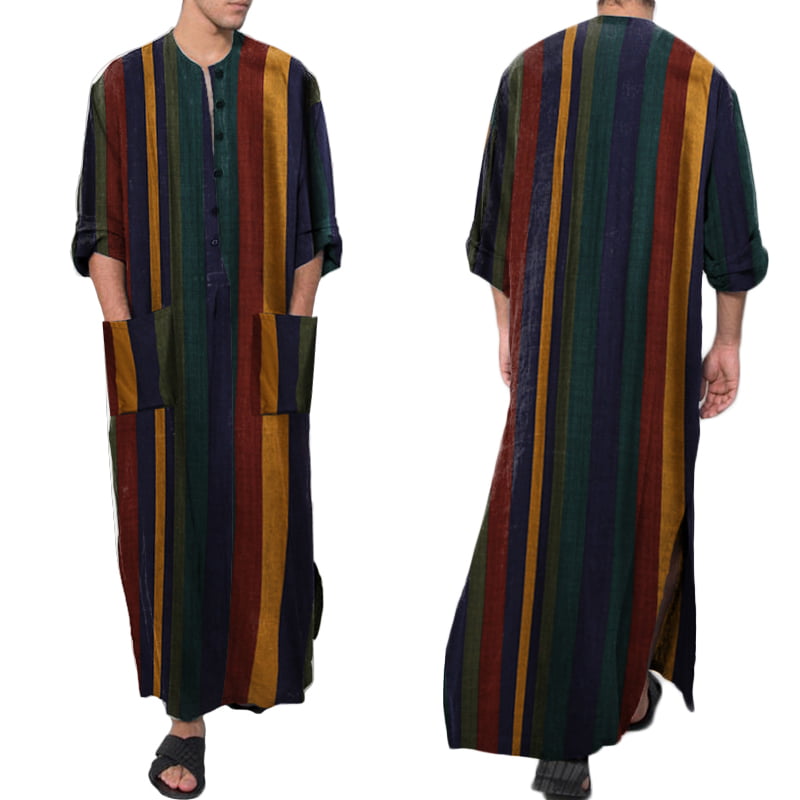 INCERUN Men's Muslim Islamic Thobe Abaya Dishdash Full Length Maxi Tops ...