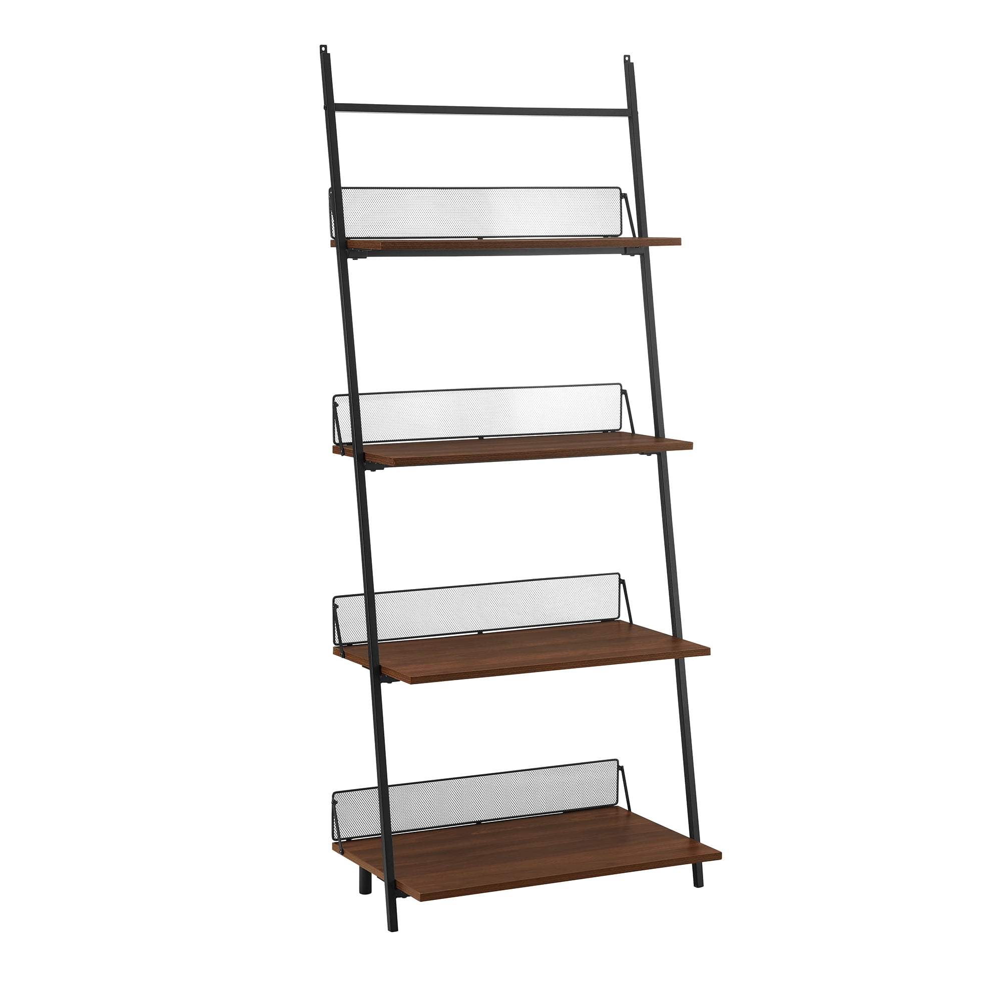 Manor Park Industrial Ladder Bookcase with 4 Shelves, Dark Walnut