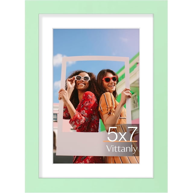 Vittanly 5x7 Picture Frame, Display Pictures 4x6 with Mat or 5x7 without Mat, Premium Material with Shatter Resistant Plexiglass, Photo Frame for Wall or Table Top Display, Light Green, 1 Pack