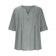 thumbnail image 4 of Ediodpoh A Fashionable Casual Loose V Neck Button Down Pleated Five Quarter Sleeve Solid Color T Shirt for Ladies Tshirts for Women Grey XXL, 4 of 6