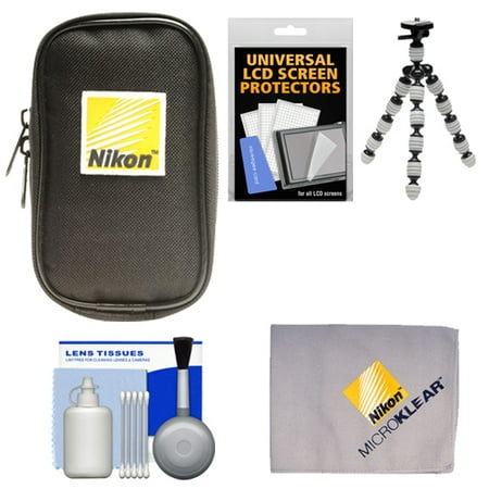 Nikon Coolpix Nylon Digital Camera Carrying Case with Flex Tripod + Cleaning Kit for A, AW110, AW120, P330, P340, S31, S32, S800c, S5300, S6800, S9500, S9700