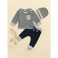 thumbnail image 2 of Qiylii Baby Boys Outfits Stripe Long Sleeve Pocket Tops+Drawstring Trousers+Cap, 2 of 8