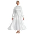 thumbnail image 5 of Aislor Women Metallic Liturgical Praise Dance Costume Long Sleeve Dress with Sides Split Satin Worship Tunic White XL, 5 of 7