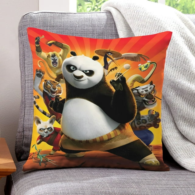 Franquicia de Kung Fu Panda Fundas de almohada de terciopelo con tema, regalos de funda de almohada, decoración para el hogar, cojín de lanzar, regalo de cumpleaños para fans y parejas. 50cm x 50cm.