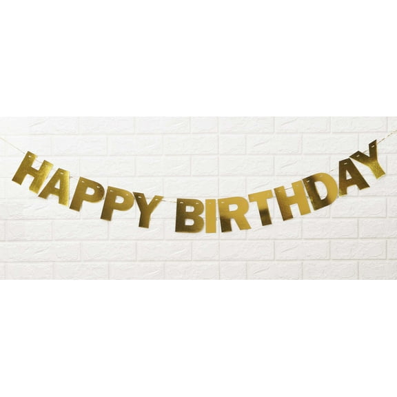 Inkdotpot Ready To Hang Happy Birthday Bunting Pre Strung Birthday Decoration Metallic Gold Bunting Banner Flags