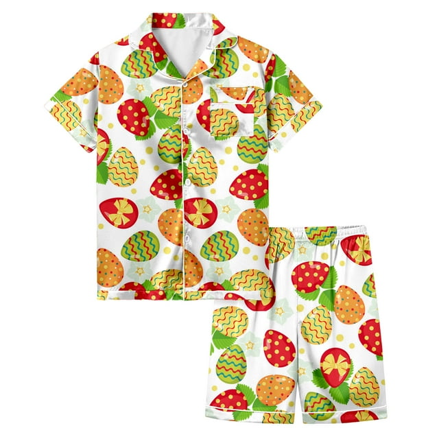 Luvoko Pyjamas pour Enfants Ensemble de Pyjama Peint à l'Œuf de Pâques pour Enfants avec Pyjamas Colorés Filles Peuvent Jouer et le Porter Robe Quotidienne Enfants avec Nom Bas Chaud 2t Robes Filles Garçons Pyjamas Taille 6 9m