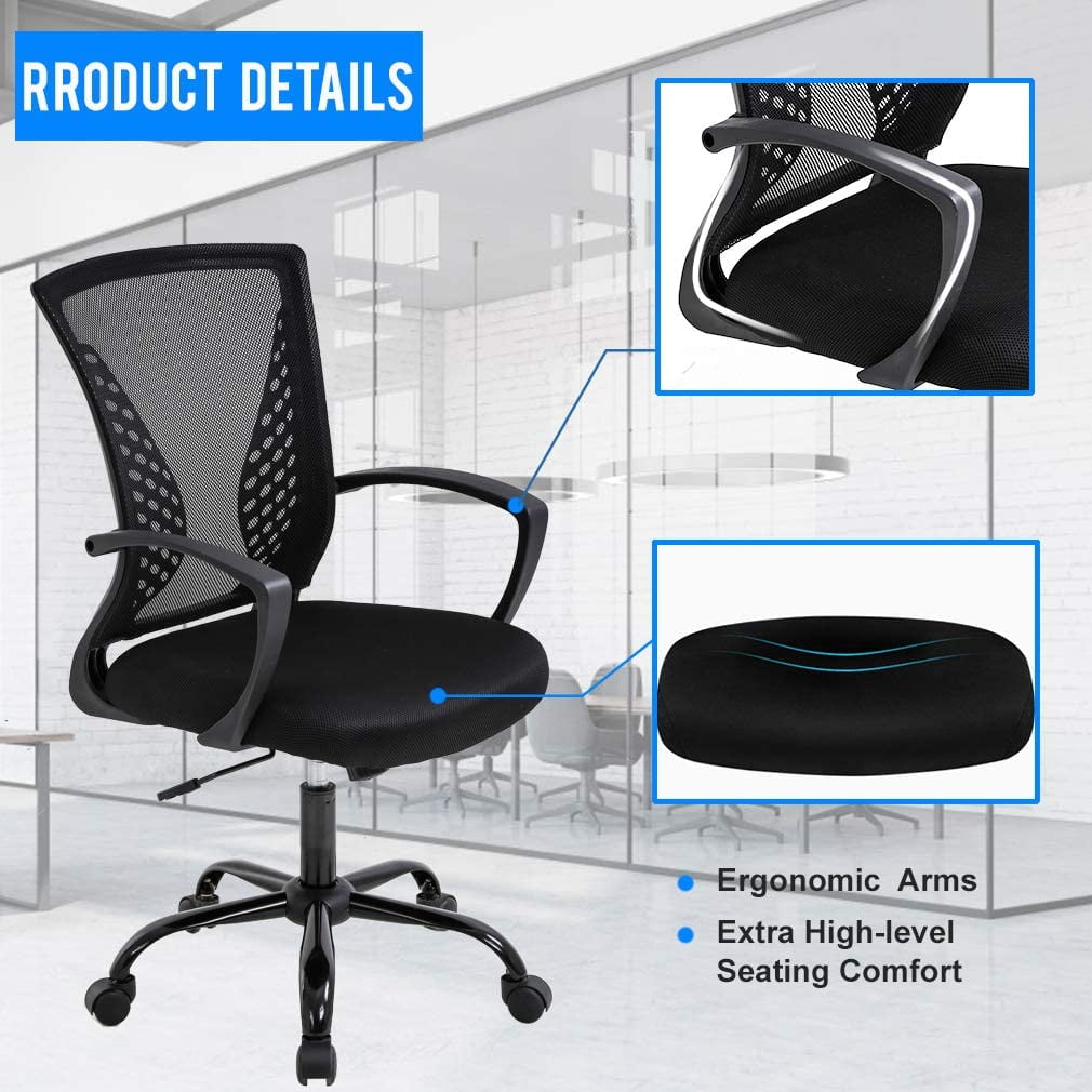 BestOffice Ergonomic Office Chair with Lumbar Support Armrest Rolling Swivel Adjustable Chair Adults, Black