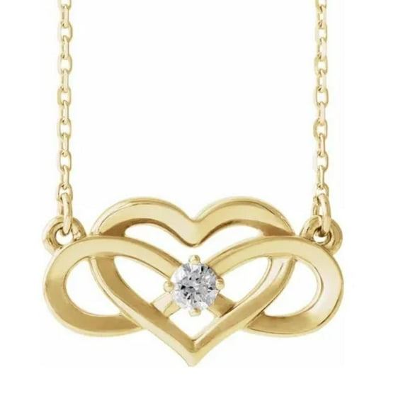 Pompeii 14k Yellow Gold Solitaire Heart Shaped Infinity Pendant 18" Necklace (G/H,I2)