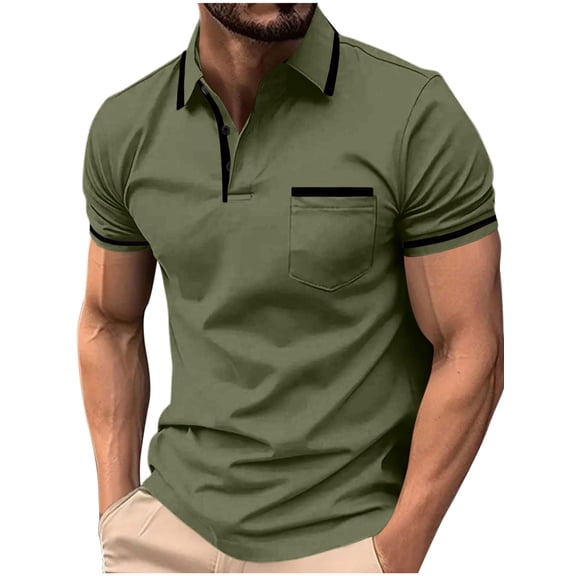 Mens Shirts Baeitkot Men Leisure Solid Color Versatile Pocket Button Lapel T-shirt