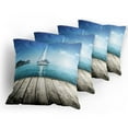 thumbnail image 5 of Ambesonne Nautical Throw Pillow Cover 4 Pack, Yacht and Wooden Deck, 16", Blue Brown, 5 of 7
