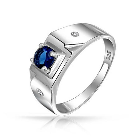 .50 CT Round Solitaire Simulated Blue Sapphire CZ Mens Engagement Ring Pinky Ring 925 Sterling Silver For
