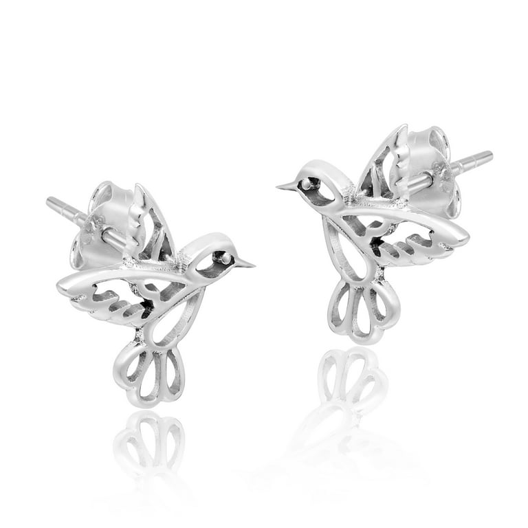 Cute In-Flight Hummingbird Stud Earrings Sterling Silver