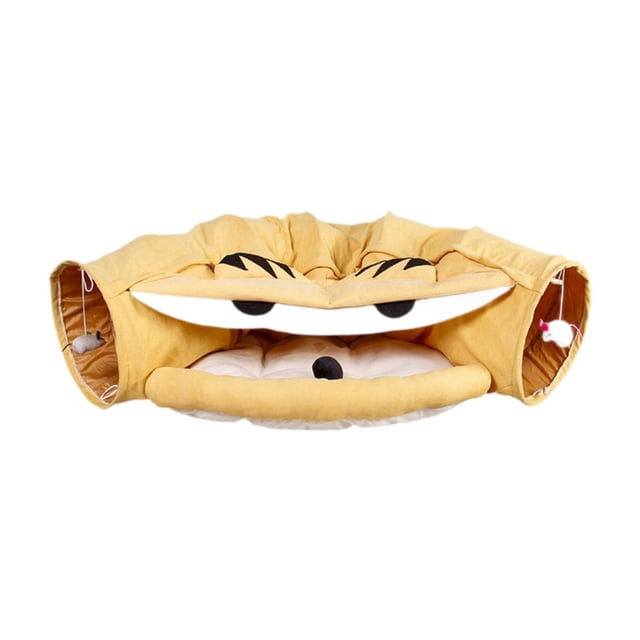 MERIGLARE Cat Tunnel Bed Interactive Toy Cat Bed for Small Medium Large Cat Kitty Play Yellow