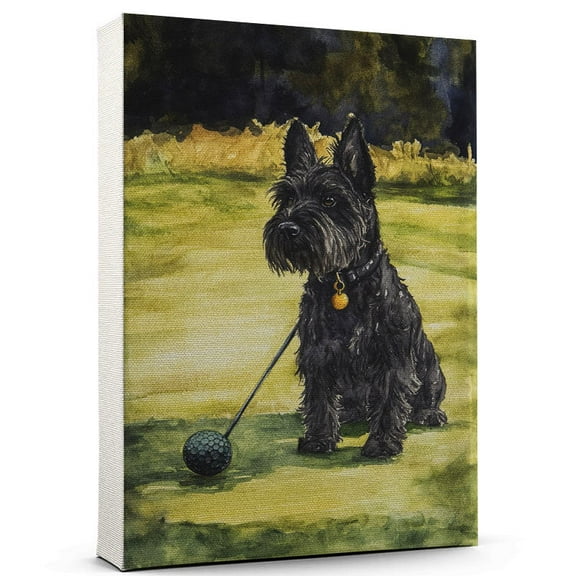 Scottish Terrier Dog Canvas Canvas – Golf Theme Dog Art for Wall, Scottish Terrier Dog Playing Golf Wall Art, Dog Lover Canvas Decor