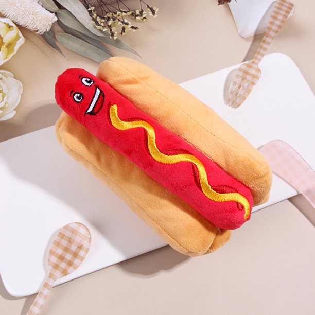 Leaveforme - Juguete chirriante para perros BB Sounder para aliviar el aburrimiento, comodidad emocional, perrito caliente de peluche, juguete de comida rápida relleno, suministros para perros