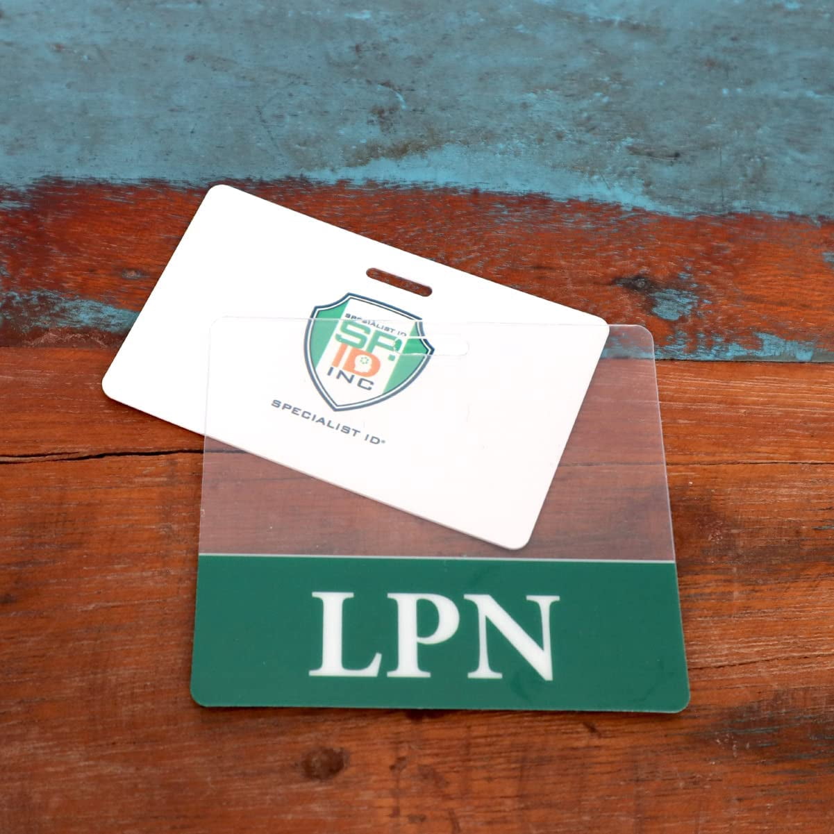 5 Pack - Clear LPN Badge Buddy Horizontal - Hospital & Nurse ID Backer Cards - Transparent Title/Role Identifier - Wear Behind Medical Name Badge on I’D Reel or Lanyard by Specialist ID (Green)