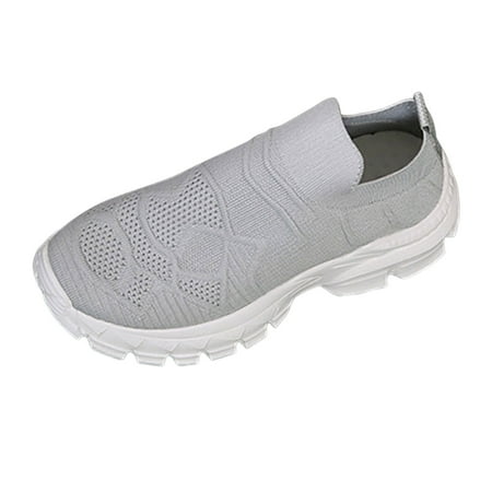 

ZBFXYBEX Non Slip Work Shoes Women Breathable Walking Sneakers for Women Slip On Solid Color Knitted Mesh Thick Sole Casual Sports Shoes Comfortable Shoes Women Grey Size42