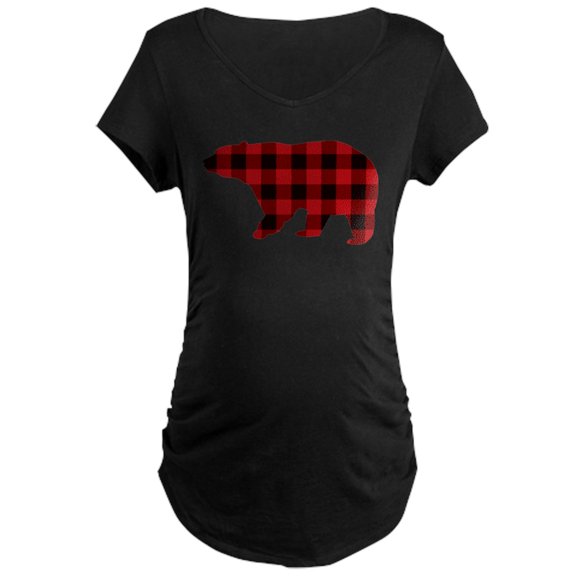 CafePress - Lumberjack Buffalo Plaid Bear Maternity T Shirt - Maternity Dark T-Shirt