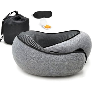 MOONORAH Travel Pillows for Airplanes, Travel Neck Pillow Travel Pillow, 360° Support Memory Foam Travel Pillow with 3D Contoured Eye Mask, Earplugs and Storage Bag for Airplanes Offices, Cars, Gray