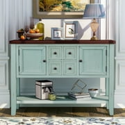 Buffet Table, Sideboard Cabinet Table, Console Table, Buffet Sideboard with Storage, Rustic Buffet Cabinet, with Bottom Shelf, for Living Room and Entryway, Retro Blue