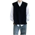 thumbnail image 3 of WRKEKC Men's Knit Vest V-Neck Solid Color Sleeveless Thickened Warm Layerable Fall Winter Casual Outerwear Pullover Cardigan Sweater, 3 of 5