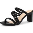 thumbnail image 1 of Square Toe Braided Chunky Heels Sandals for Women Black US 7/UK 5/EU 37, 1 of 6