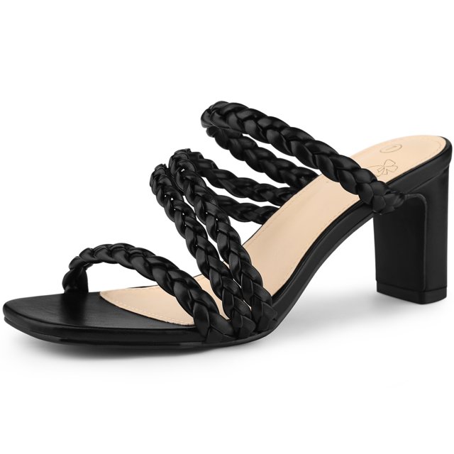 Square Toe Braided Chunky Heels Sandals for Women Black US 7/UK 5/EU 37