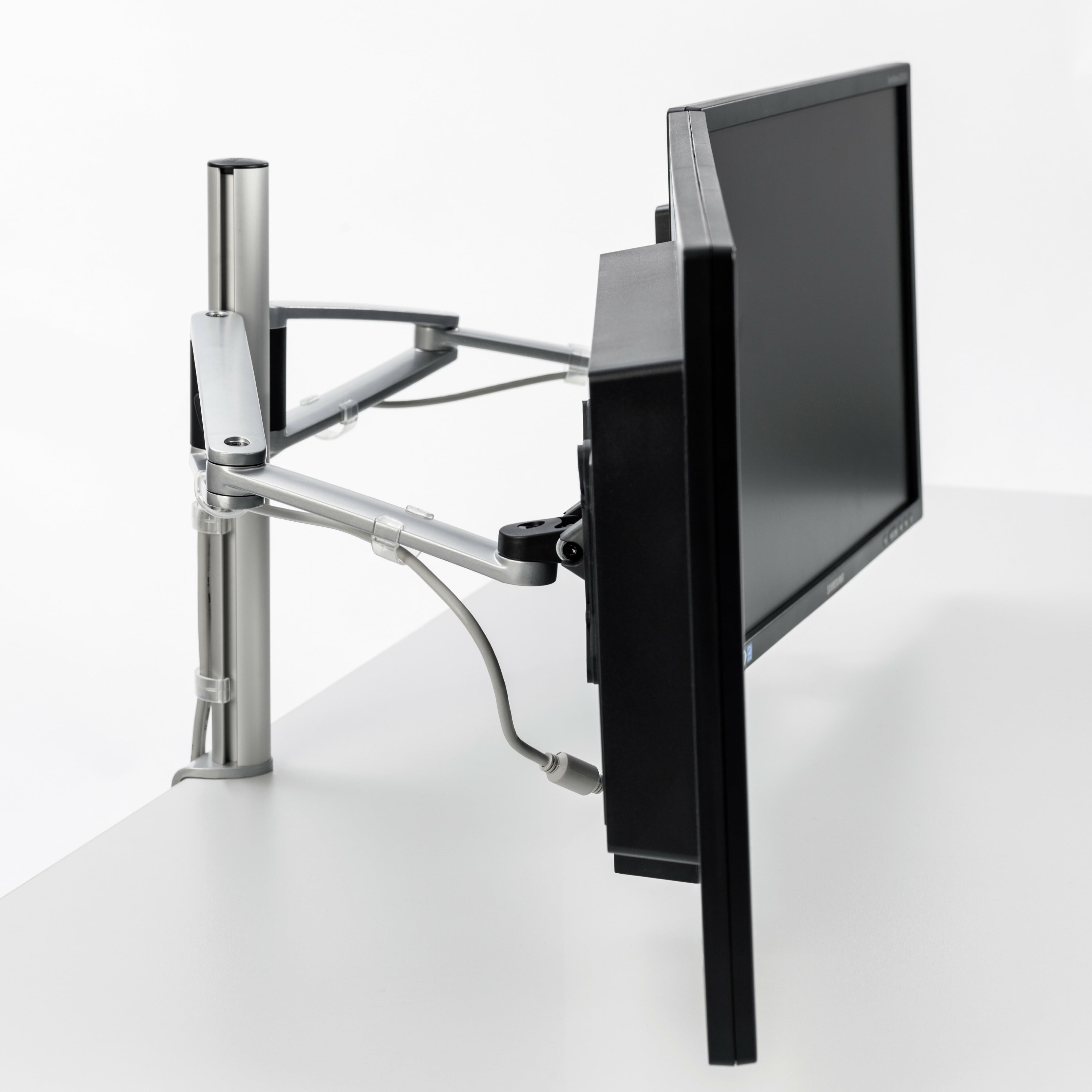Novus MY Twin Dual Monitor Arms with 13.75" MY Column with System Clamp Base, Ergonomic & Adjustable, Silver
