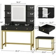 thumbnail image 6 of DWVO Makeup Vanity Set with LED Lighted Mirror, Makeup Desk with Drawers & Stool, Vanity Dressing Table with Hidden Storage Shelves, Makeup Dressing Table Set for Girls,Princess, Black, 6 of 12