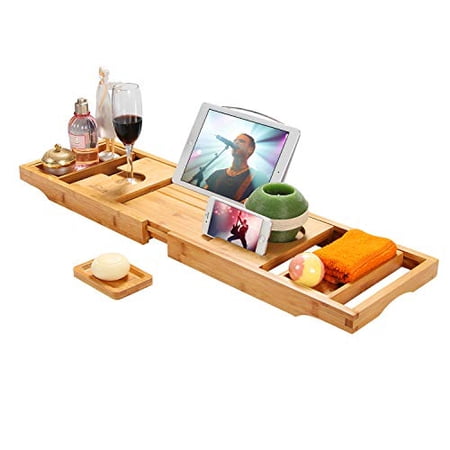 SEATORE Luxury Bathtub Caddy Tray - Bamboo Adjustable Bath Tray for Any Size