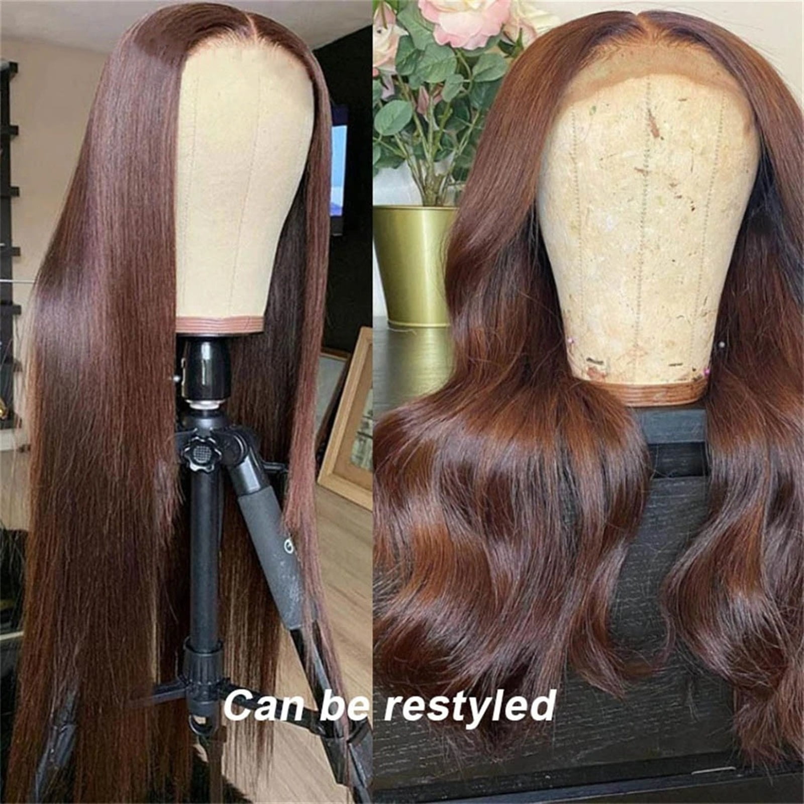 Dark Brown Body Wave 13x4 Lace Front Wigs Human Hair Pre Plucked with Baby Hair Chocolate Brown Color 150% Brazilian Remy Hair Lace Frontal Wig