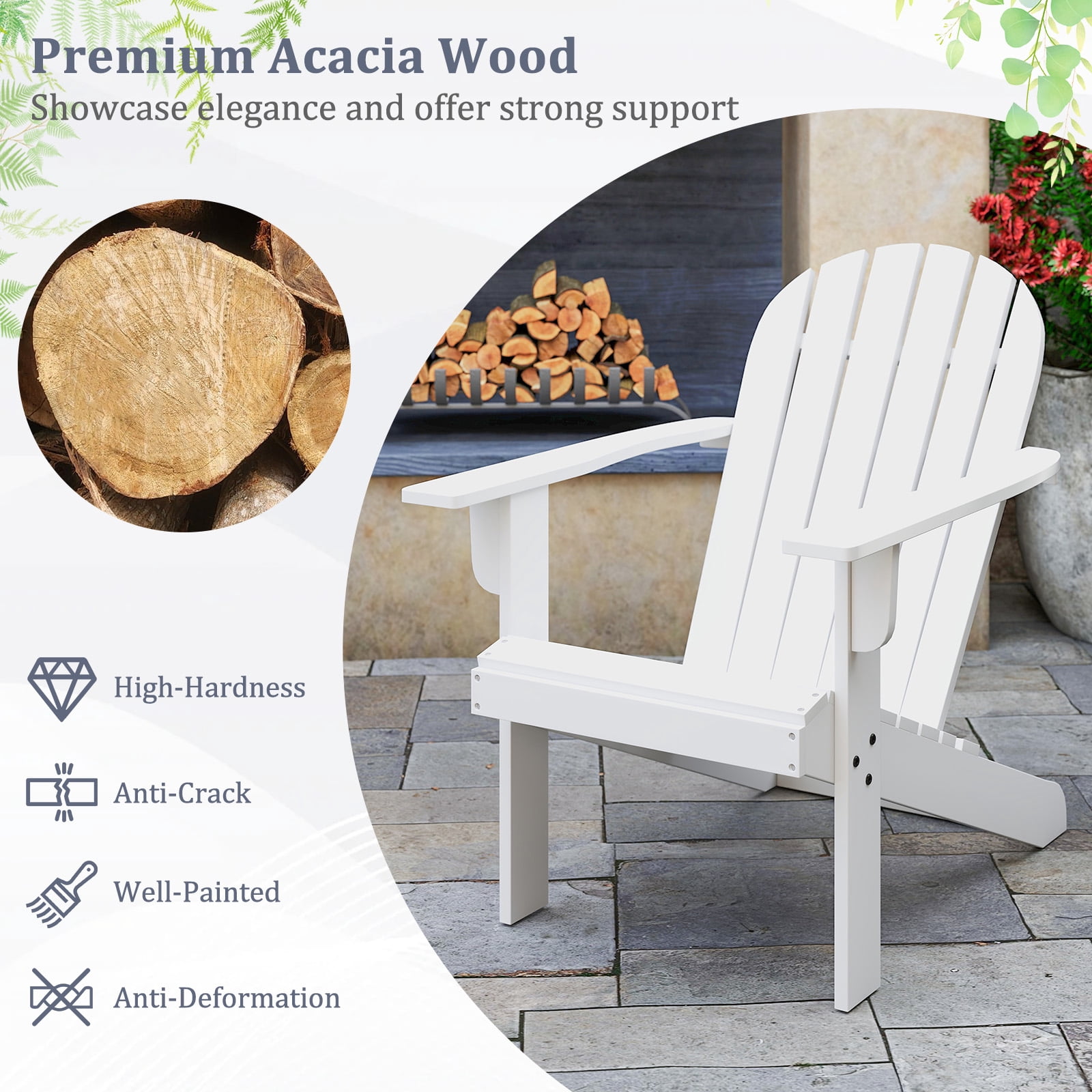 Gymax 2PCS Patio Adirondack Chair w/ Inclined Seat High Backrest & Wide Armrests White