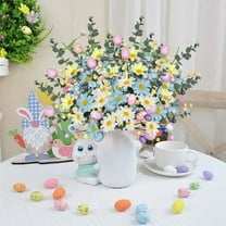 Artificial Easter Stems Colorful Easter Eggs and Berries Picks Spring Floral Twig Branches with Daisies and Eucalyptus Leaves for Home Party Vase Flower Arrangement Centerpiece Decor