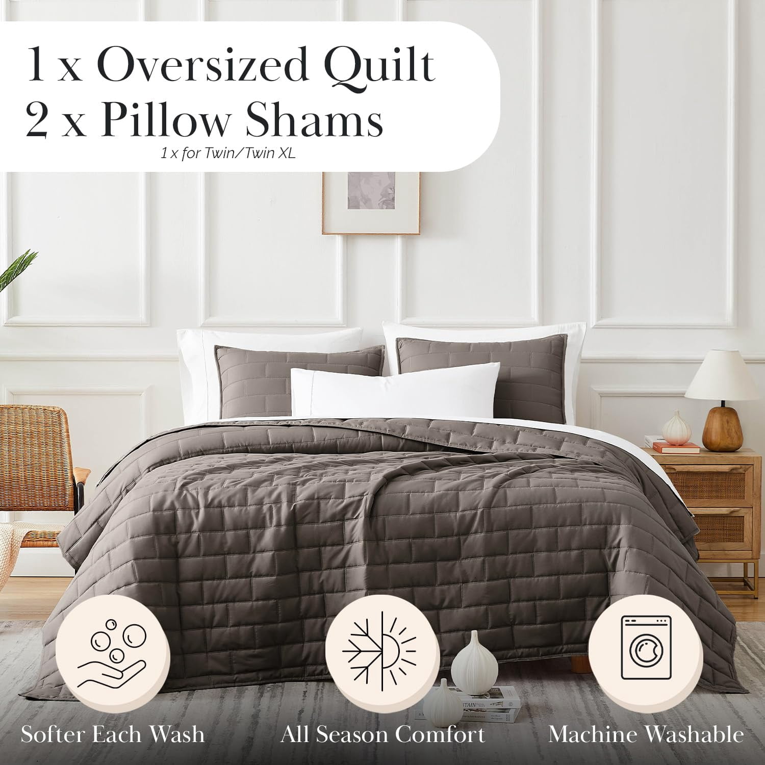 Lightweight Brickyard Embroidered 3-piece Brickyard Quilt Set by Southshore Fine Linens