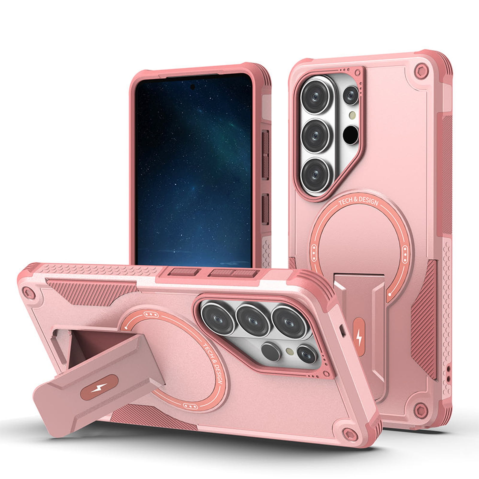 ELEHOLD for Samsung Galaxy S26 Ultra Magnetic Case, Compatible MagSafe Accessories, Shockproof Case Built-in Kickstand,Pink