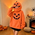 thumbnail image 4 of BRGZLK Kids Halloween Hoodies Boys Girls Cute Pumpkin Mask Oversized Fleece Sweatshirt Long Sleeve Cozy Warm Pullover Tops with Pockets, Fall Halloween Party Casual Blouse Orange Q 7-8 Years, 4 of 7