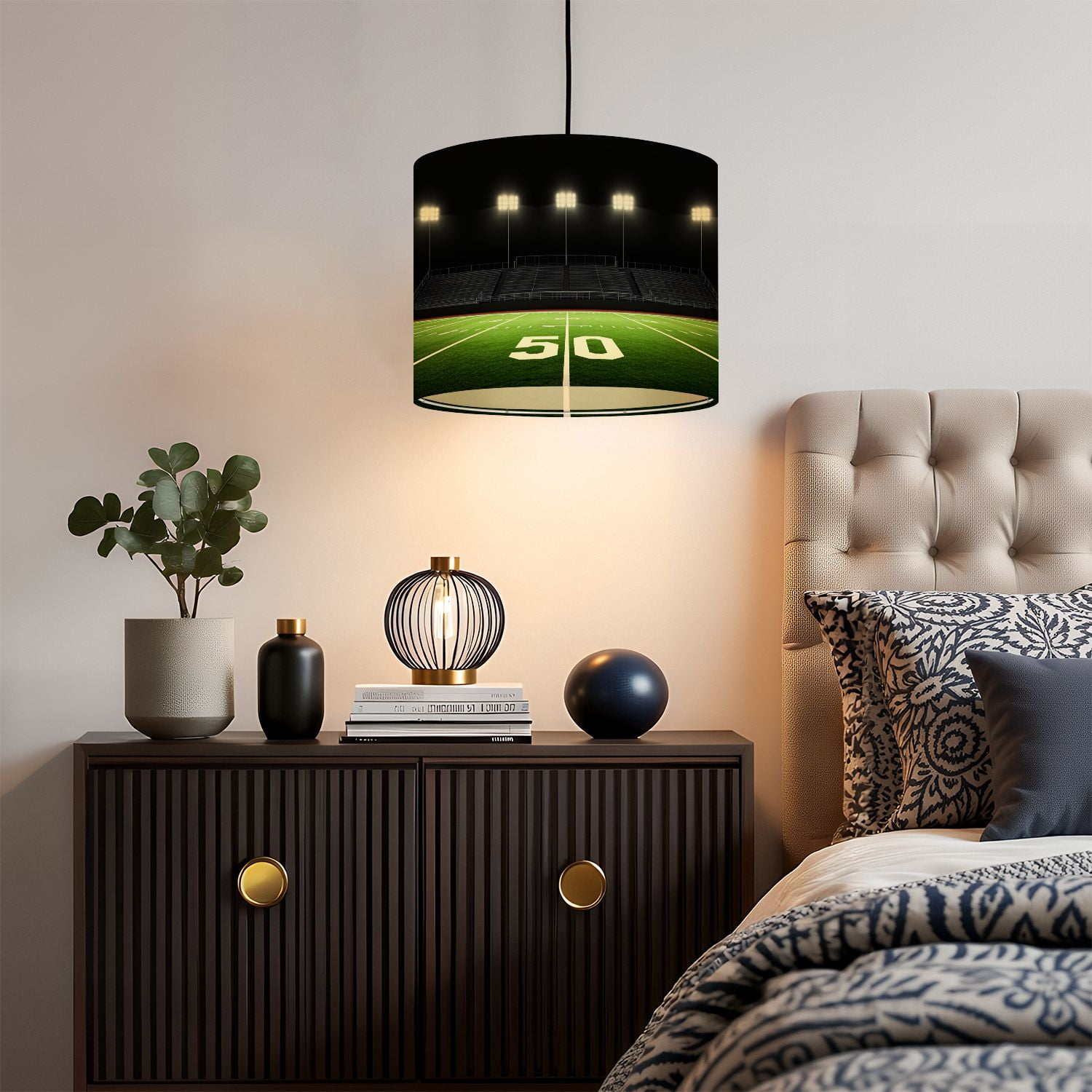 Linen Drum Lampshades Football Field 13"x13"x10" Light Shade for Table Lamps Floor Lamps Drum Lamp Shades Lampshade Replacement Kids Room Nursery Game Room Man Cave Decor Assembly Required