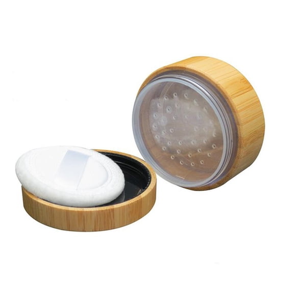 Caja compacta de polvo suelto con apariencia de bambú, 30G/1oz, con tamiz y esponja, tarro de maquillaje, contenedor de almacenamiento de cosméticos, 1 ud.