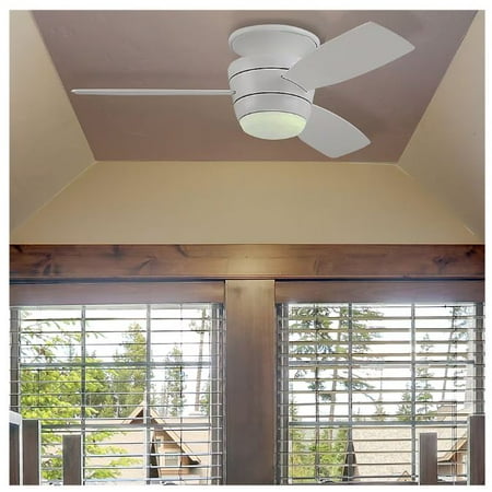 Harbor Breeze Mazon 44-in White with White/Driftwood Blades Integrated LED Indoor Flush Mount Ceiling Fan with Light and Remote (3-Blade)