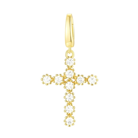 Brilliance Fine Jewelry Simulated Diamonds Cross Charm in 14KT Gold Plated Sterling Silver