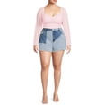 thumbnail image 2 of Madden NYC Juniors' Plus Size Two Tone Denim Block Mom Shorts, 2 of 5