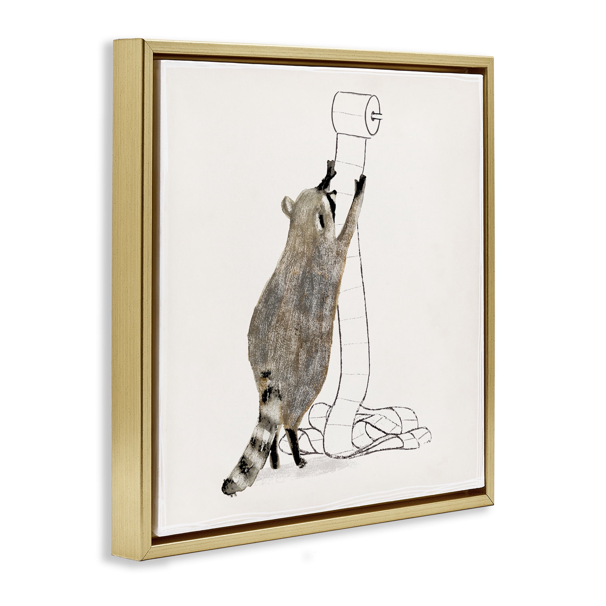 Stupell Industries Raccoon Toilet Paper Hoarder Animals & Insects Painting Gold Floater Framed Canvas Art Print Wall Art, 25 x 25