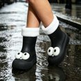 thumbnail image 4 of Womens & Girls 3D Big Eye Mid Calf Rain Boots Vertical Rib Chunky Sole Non Slip Waterproof PVC Wellies for Cold Weather Park Rainy Outdoor Play Black 38, 4 of 8