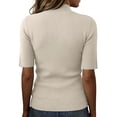 thumbnail image 4 of laqbezok Women's Mock Neck Knit Top, Ribbed Half Sleeve Casual Blouse, Soft Slim Fit Pullover, Elegant Vibrant Spring Sweater, 4 of 4