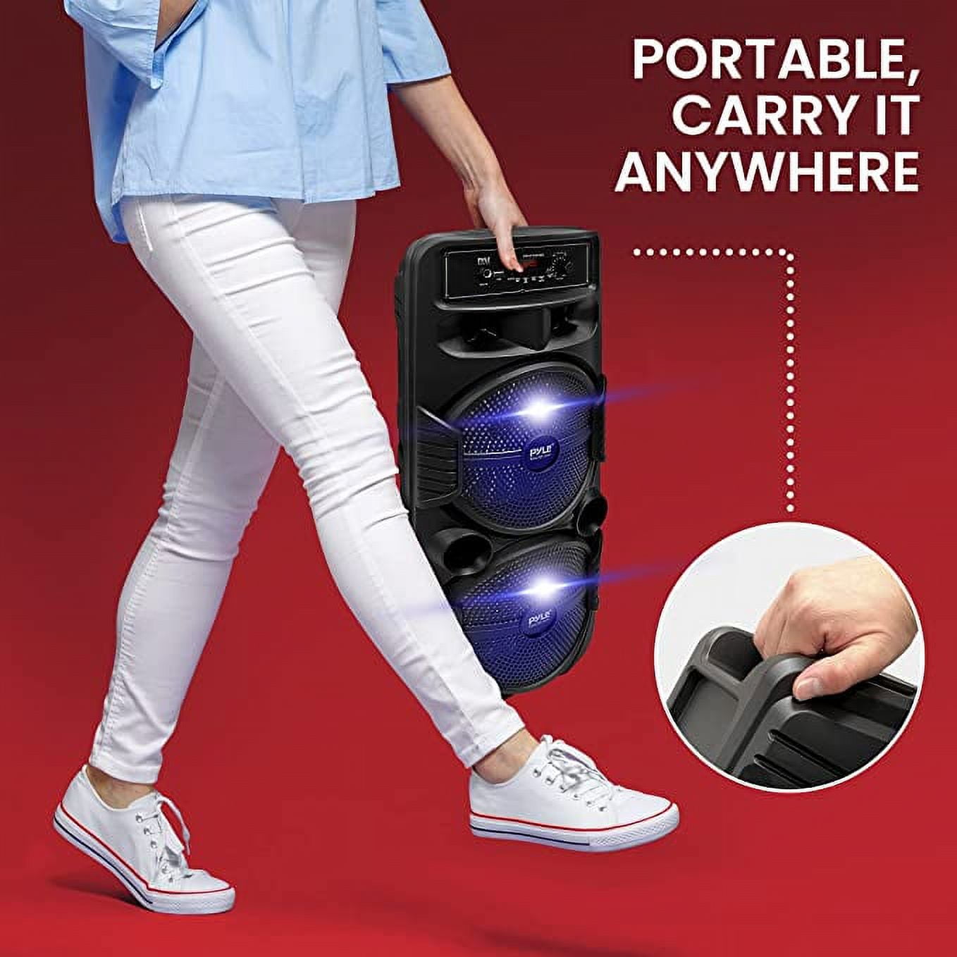 Pyle PA System Flashing LED Lighting Outdoor Wireless Bluetooth Portable Speaker with Remote & USB, Black, PPHP2835B